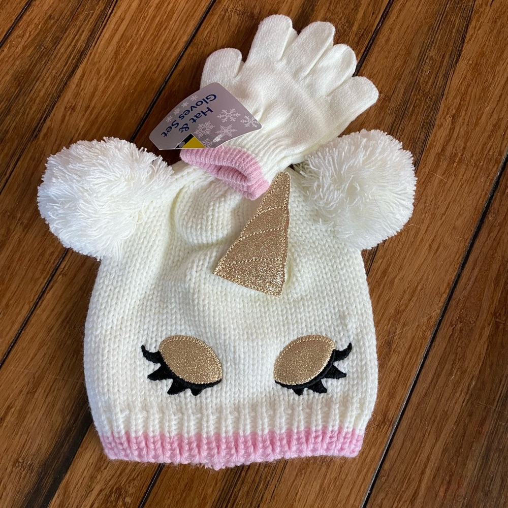 Unicorn Beanie and Gloves NWT